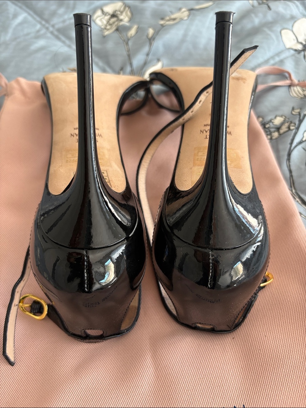 Stuart Weitzman Black Patent Strappy High-Heel Sandals - Picture 6 of 7